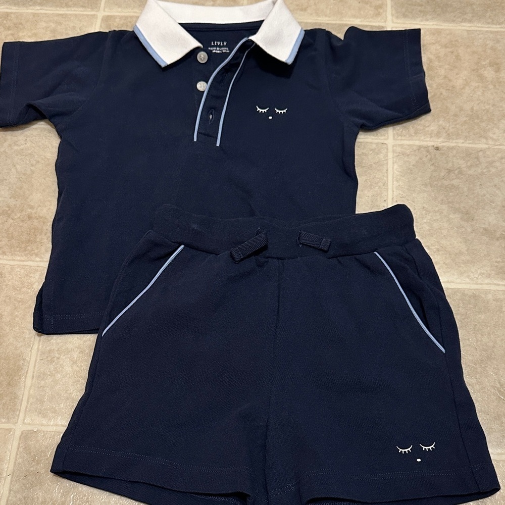 Lively Dark Blue Kids Polo and Shorts Set